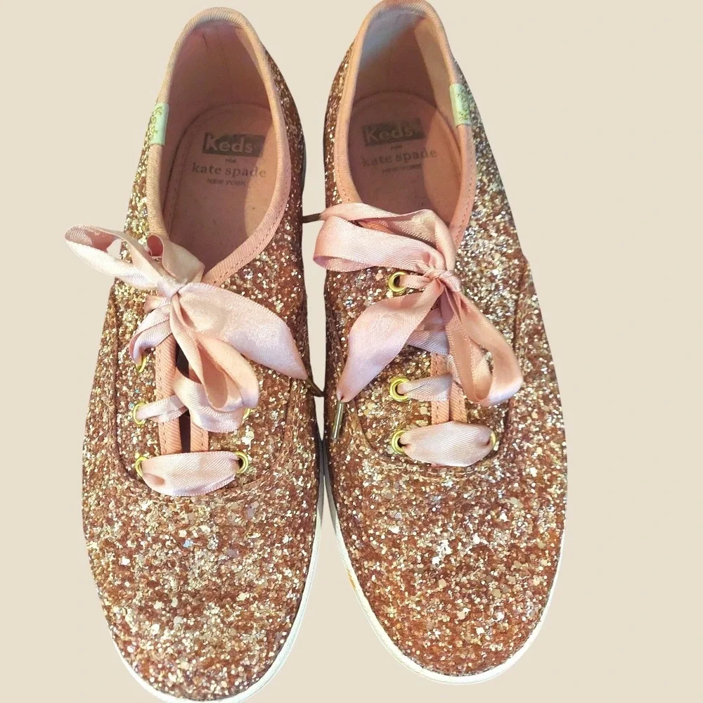 Keds x Kate Spade Fairycore Pink Rose Gold Sparkle Champion Sneakers Womens 6.5W